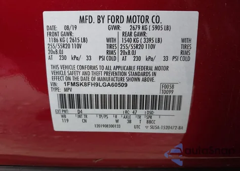 2020 Ford Explorer Limited из США, поврежденный, VIN 1FMSK8FH9LGA60509